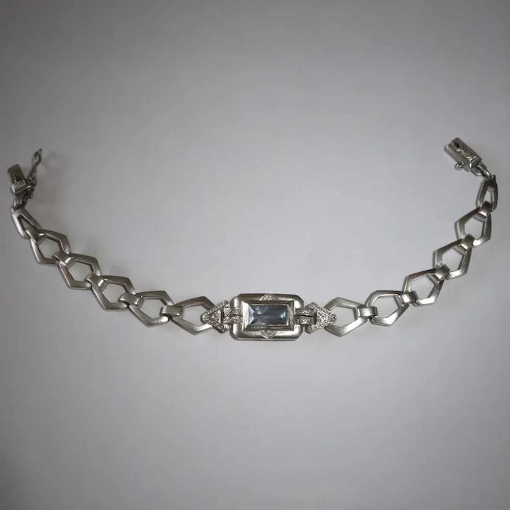 Sterling Link Bracelet w Blue Jewel - image 10