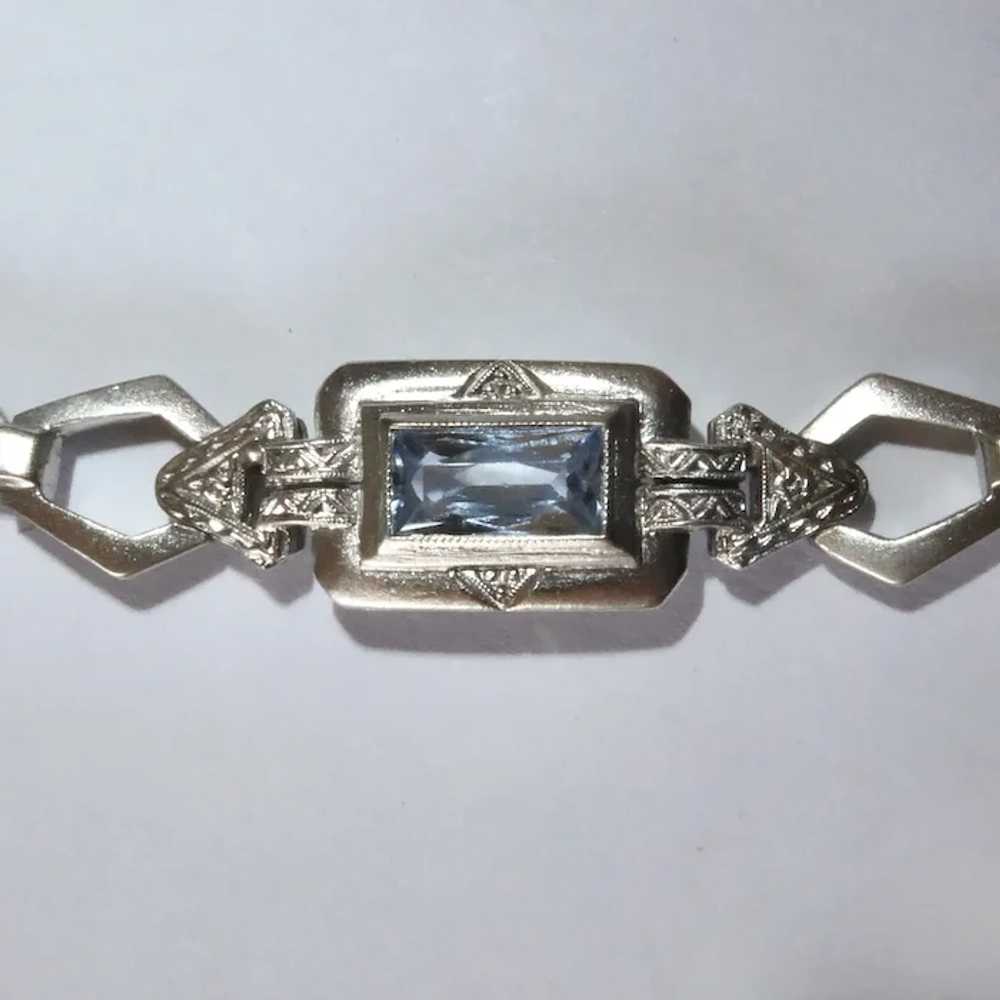 Sterling Link Bracelet w Blue Jewel - image 11