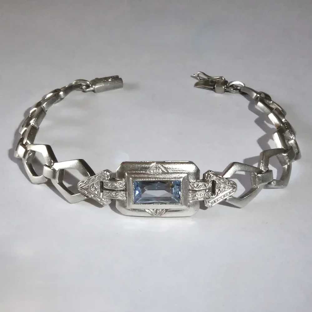 Sterling Link Bracelet w Blue Jewel - image 12