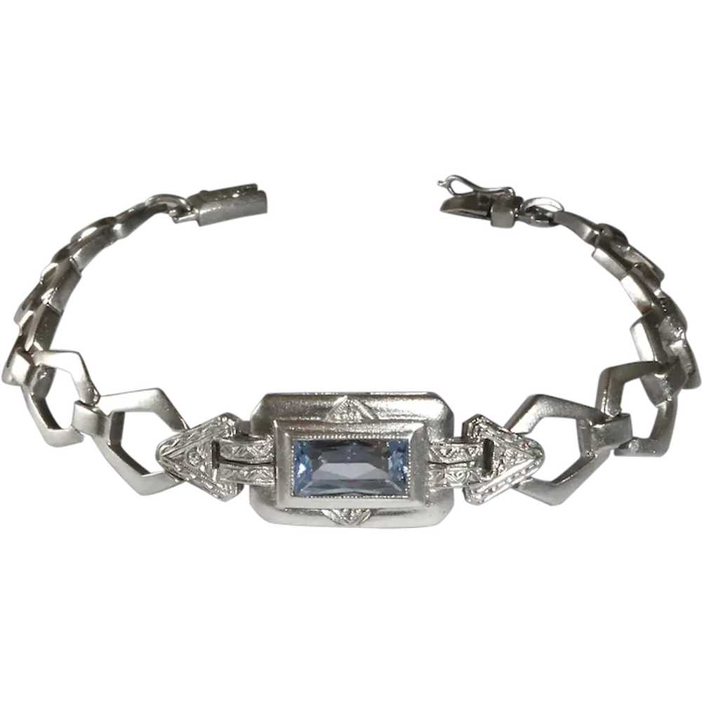 Sterling Link Bracelet w Blue Jewel - image 1