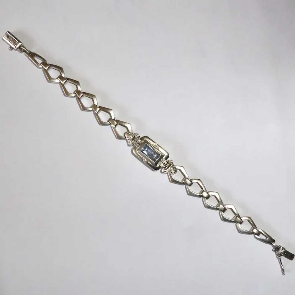 Sterling Link Bracelet w Blue Jewel - image 2