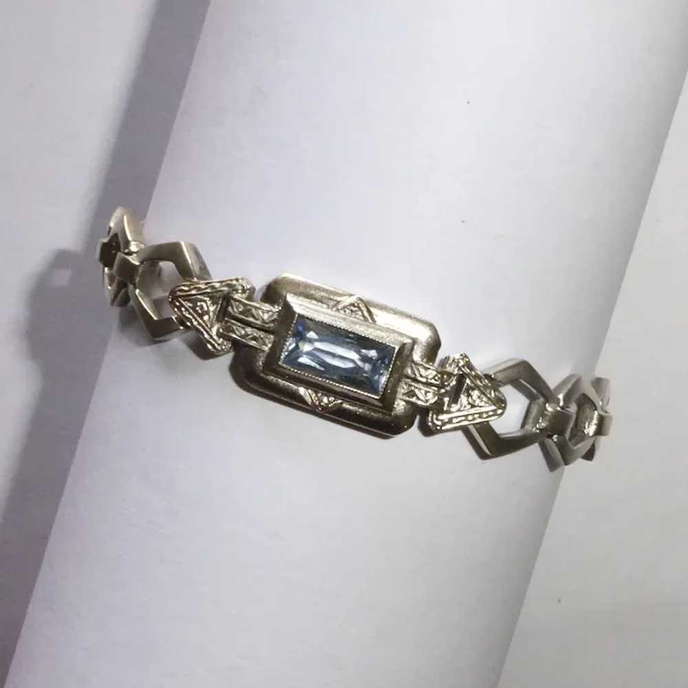 Sterling Link Bracelet w Blue Jewel - image 3