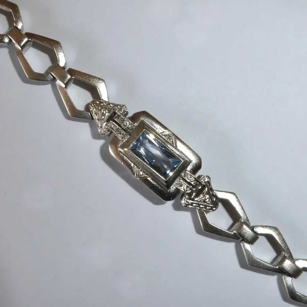 Sterling Link Bracelet w Blue Jewel - image 4