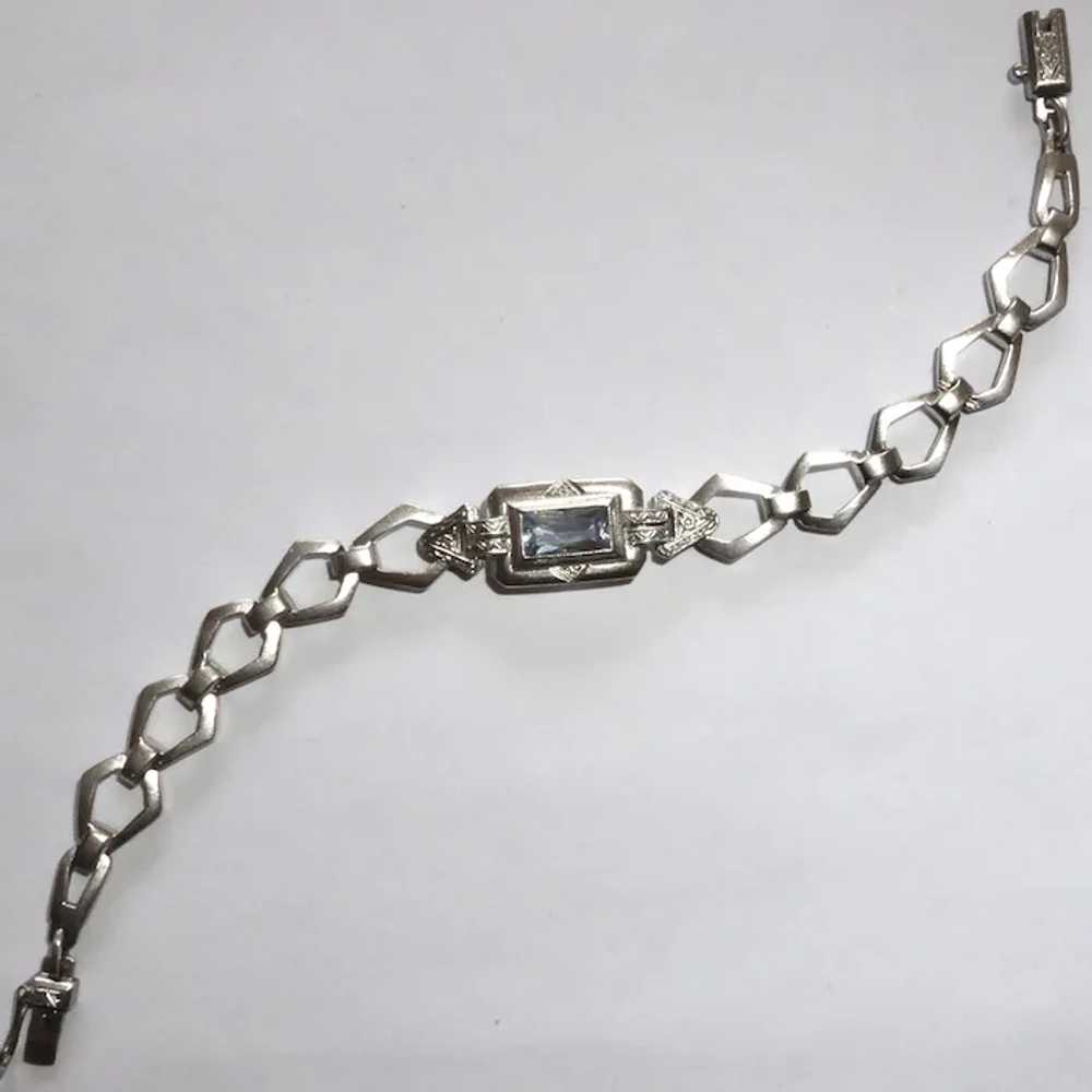 Sterling Link Bracelet w Blue Jewel - image 5