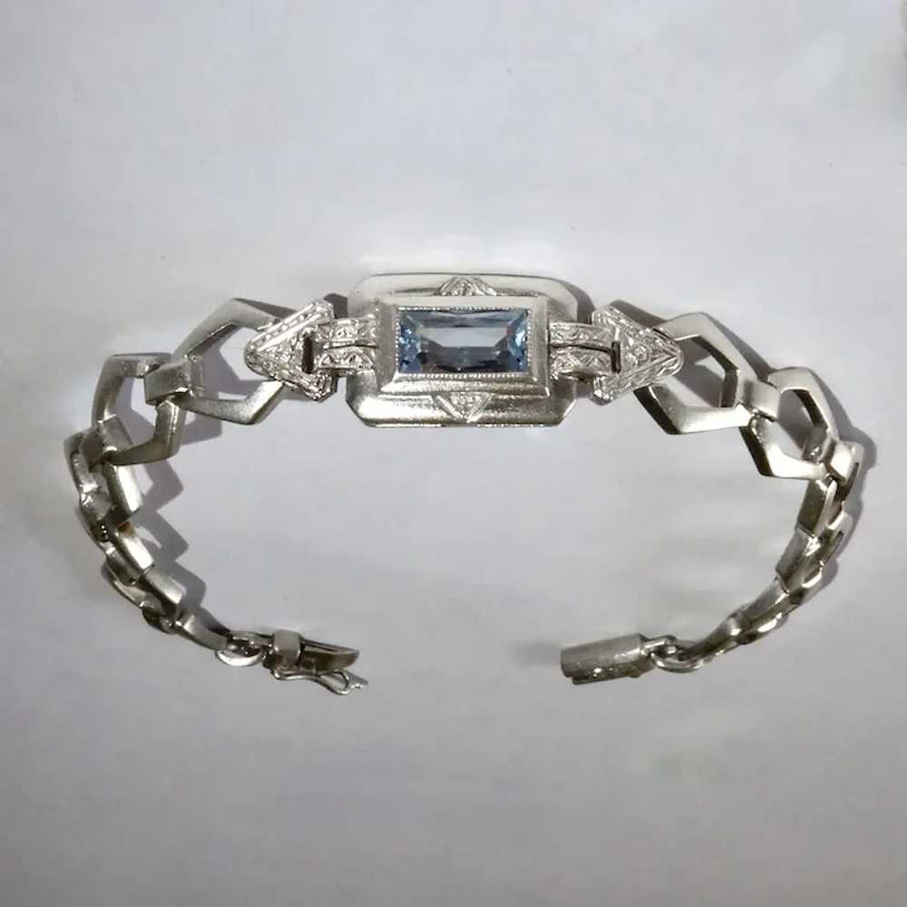 Sterling Link Bracelet w Blue Jewel - image 6
