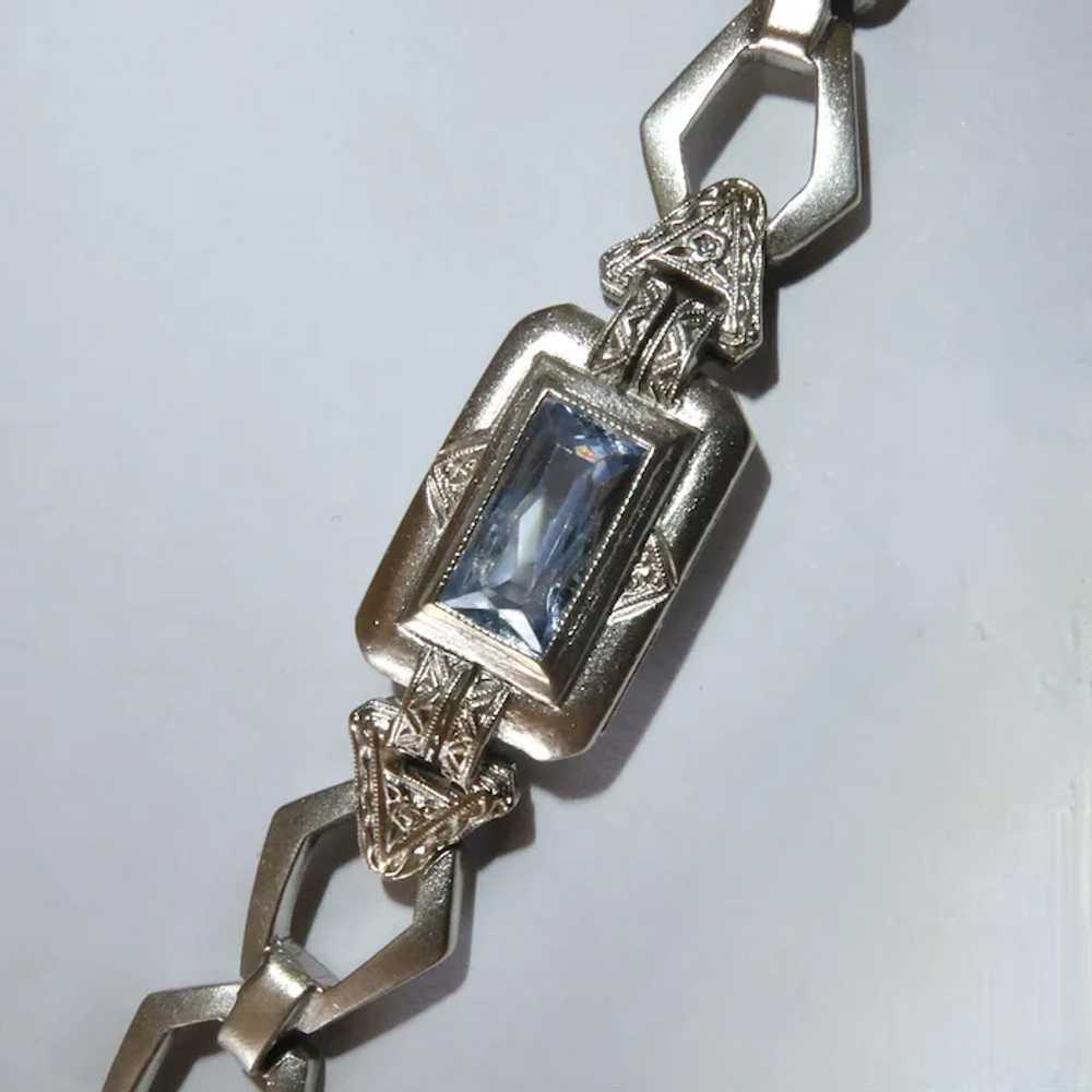 Sterling Link Bracelet w Blue Jewel - image 7