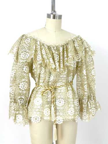 70s Giorgio Beverly Hills Lace Puff Sleeve Blouse