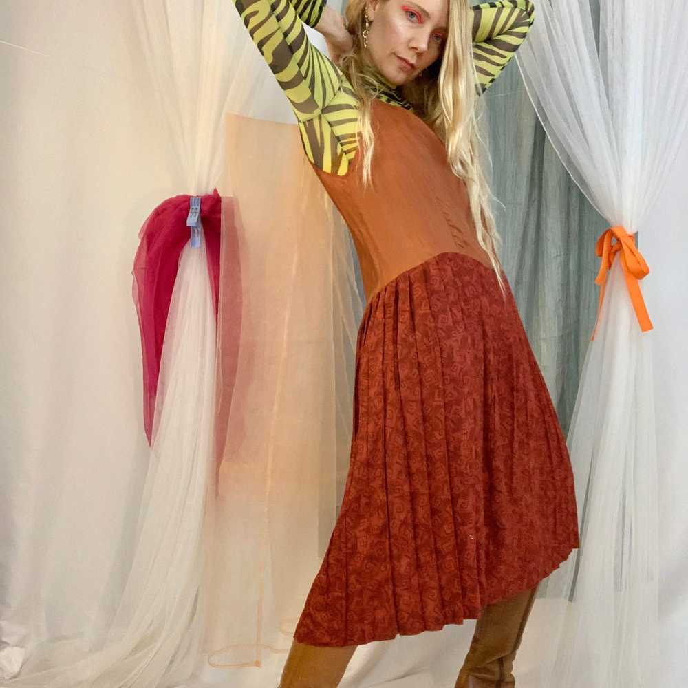 Silky terracotta pleated dress - image 1