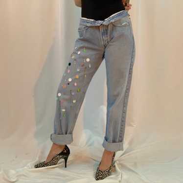 Embellished paillette beaded jeans - image 1