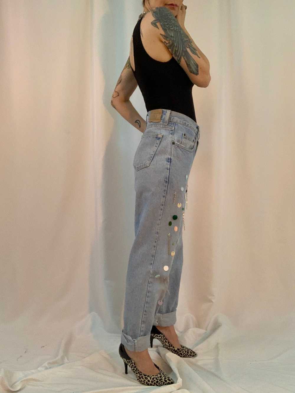 Embellished paillette beaded jeans - image 2