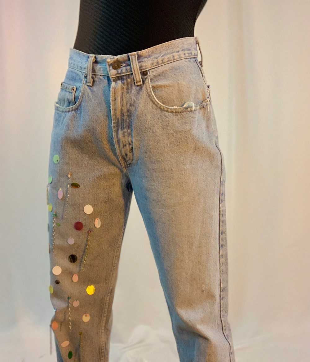 Embellished paillette beaded jeans - image 3