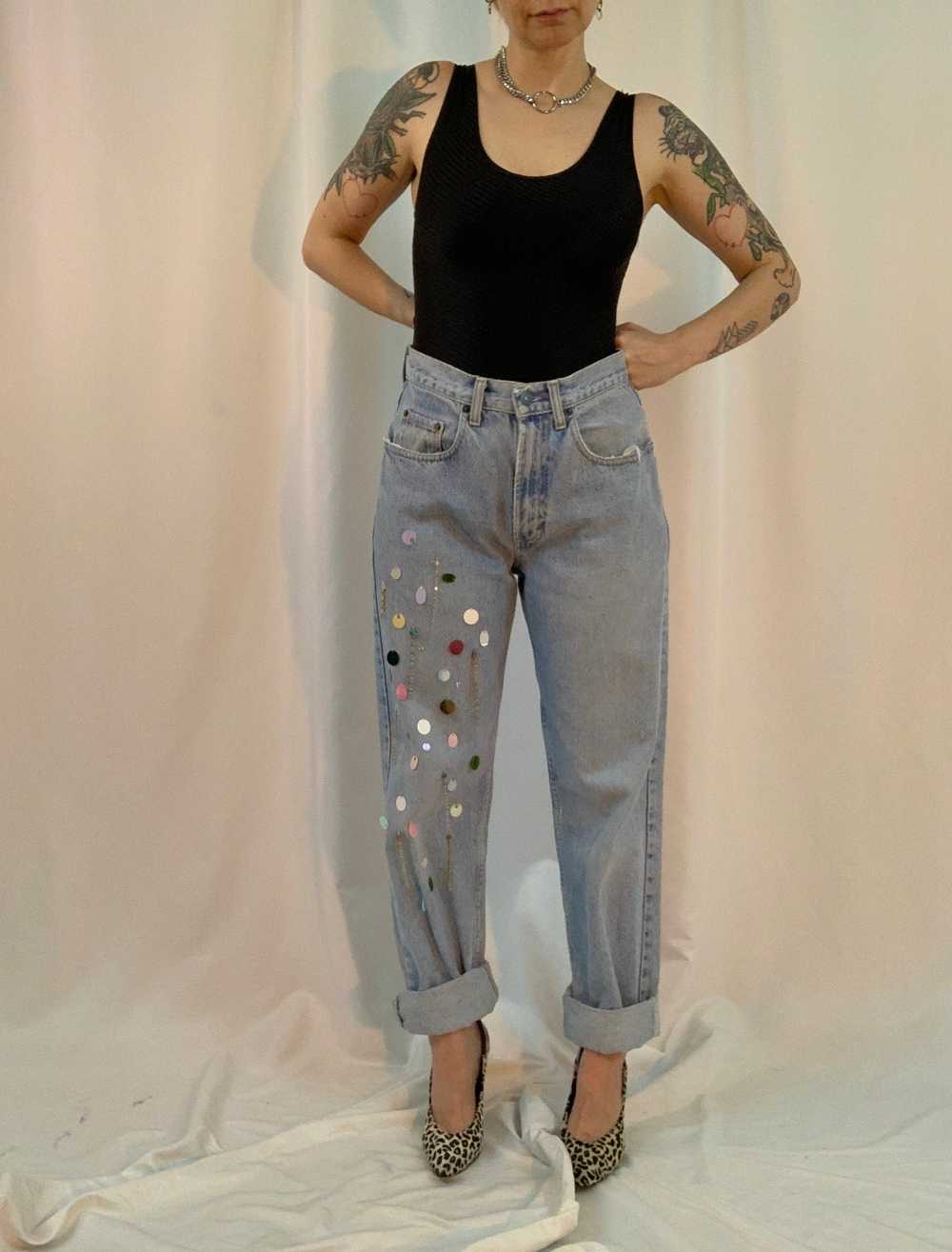 Embellished paillette beaded jeans - image 5