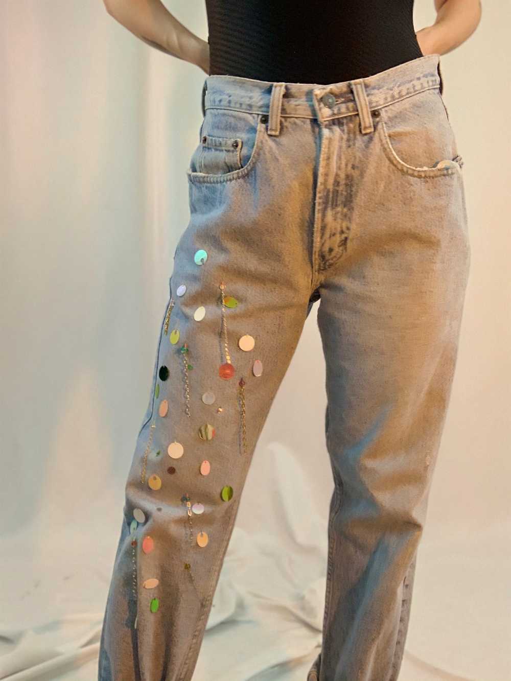 Embellished paillette beaded jeans - image 6