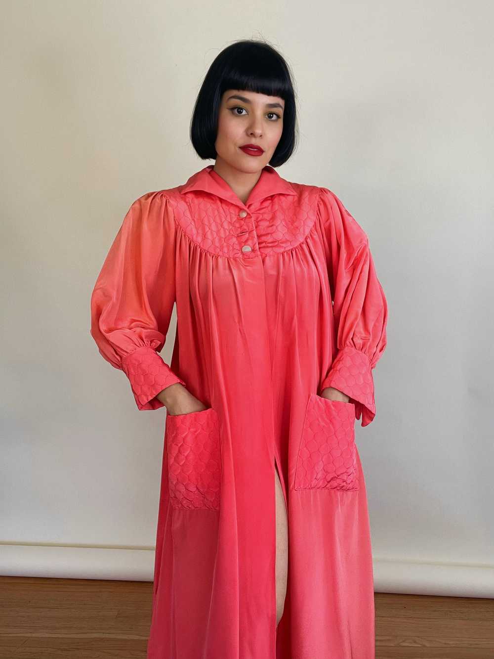 Vintage 40s 50s Salmon Coral Pink Duster Coat w/ … - image 1
