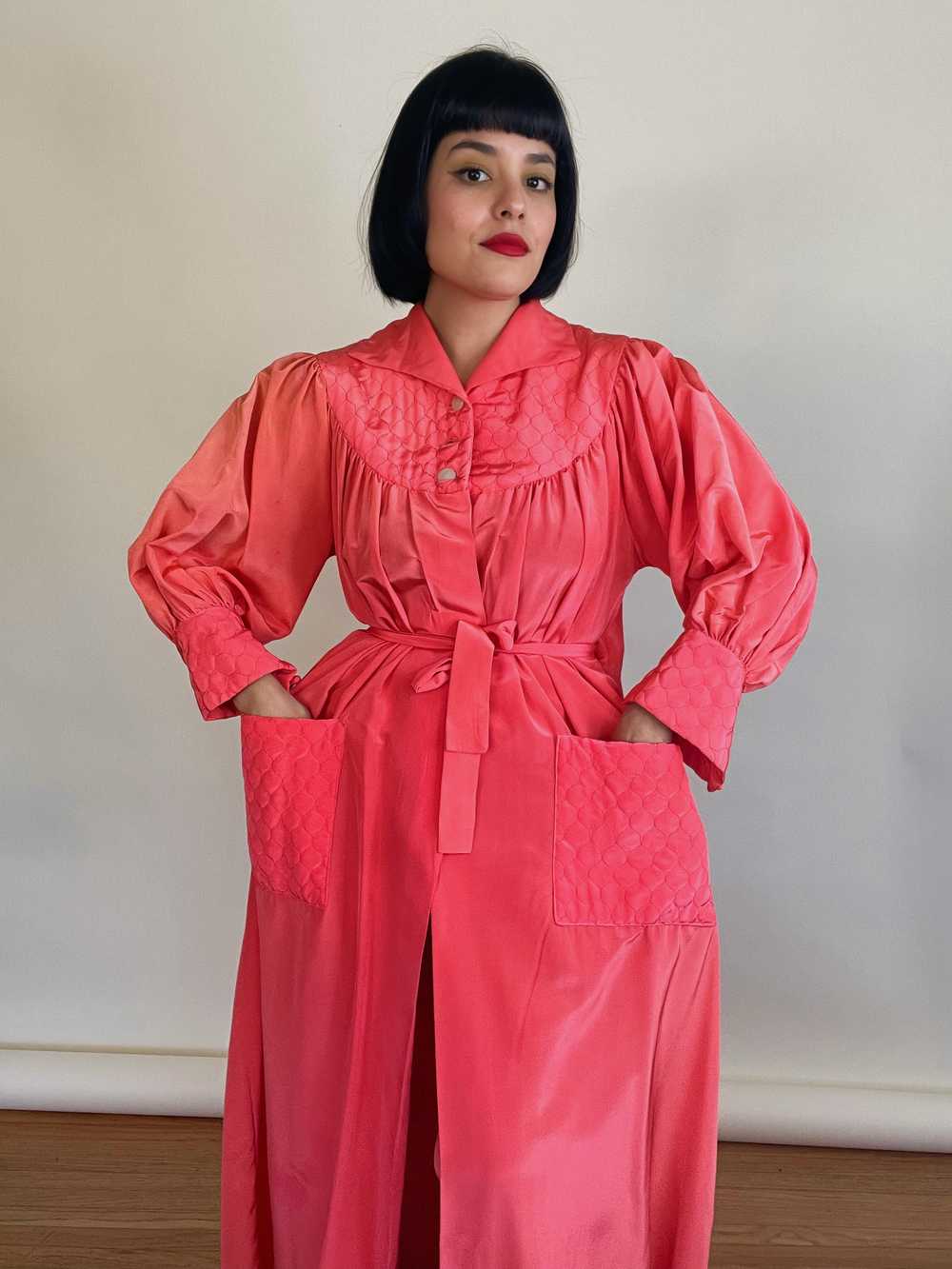 Vintage 40s 50s Salmon Coral Pink Duster Coat w/ … - image 4