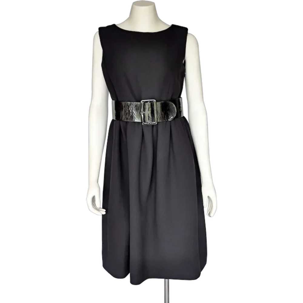 Black Norman Norell Sleeveless Belted Dress M - image 1