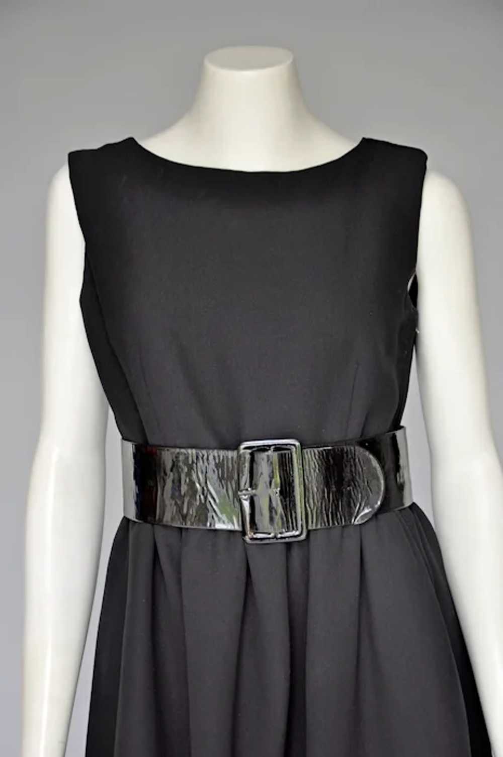 Black Norman Norell Sleeveless Belted Dress M - image 2