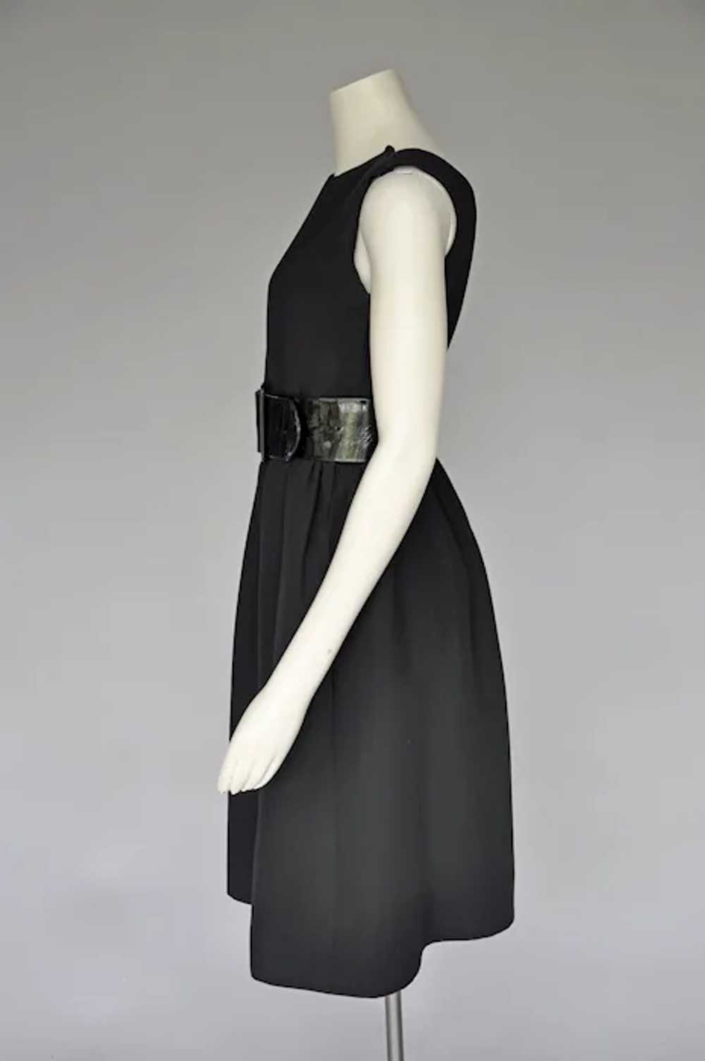 Black Norman Norell Sleeveless Belted Dress M - image 3