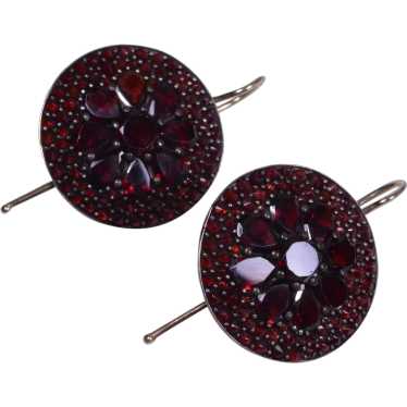 Antique Victorian Bohemian Garnet Large Earrings … - image 1