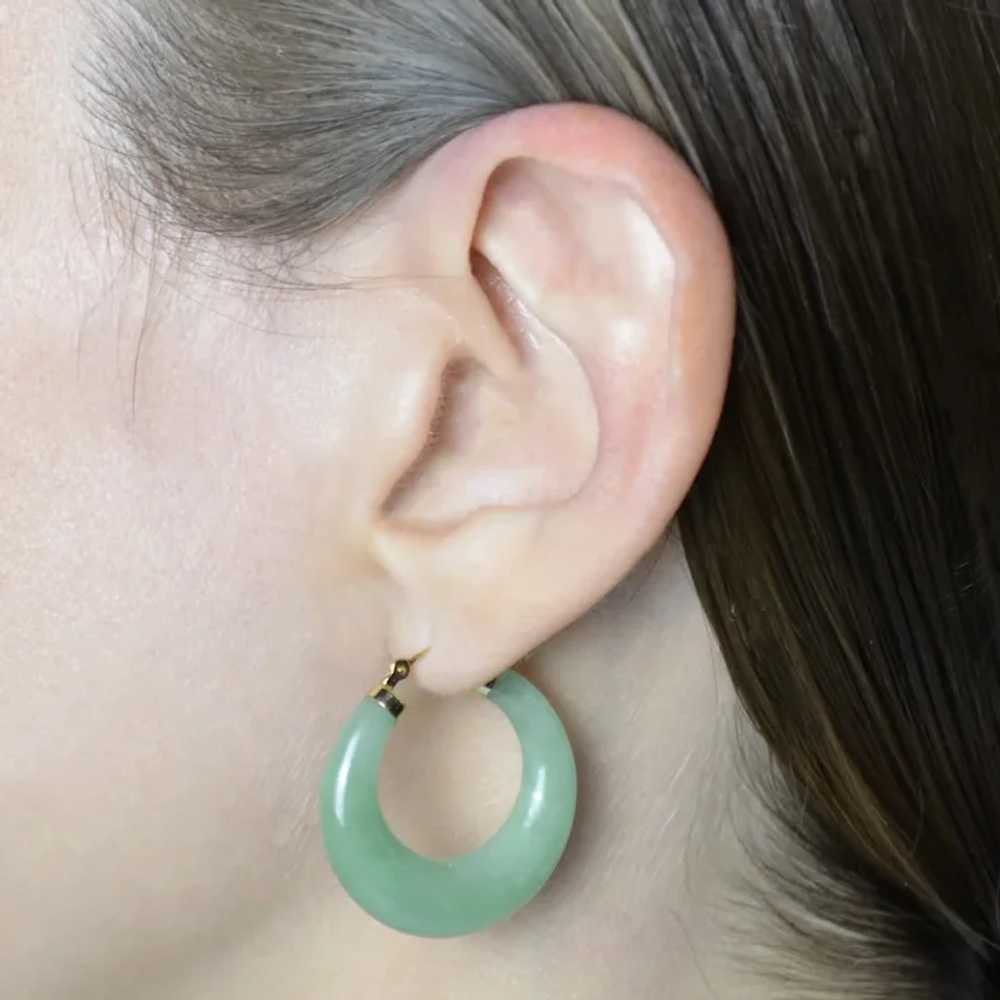 Vintage 14k Gold and Jadeite Jade Hoop Earrings - image 4