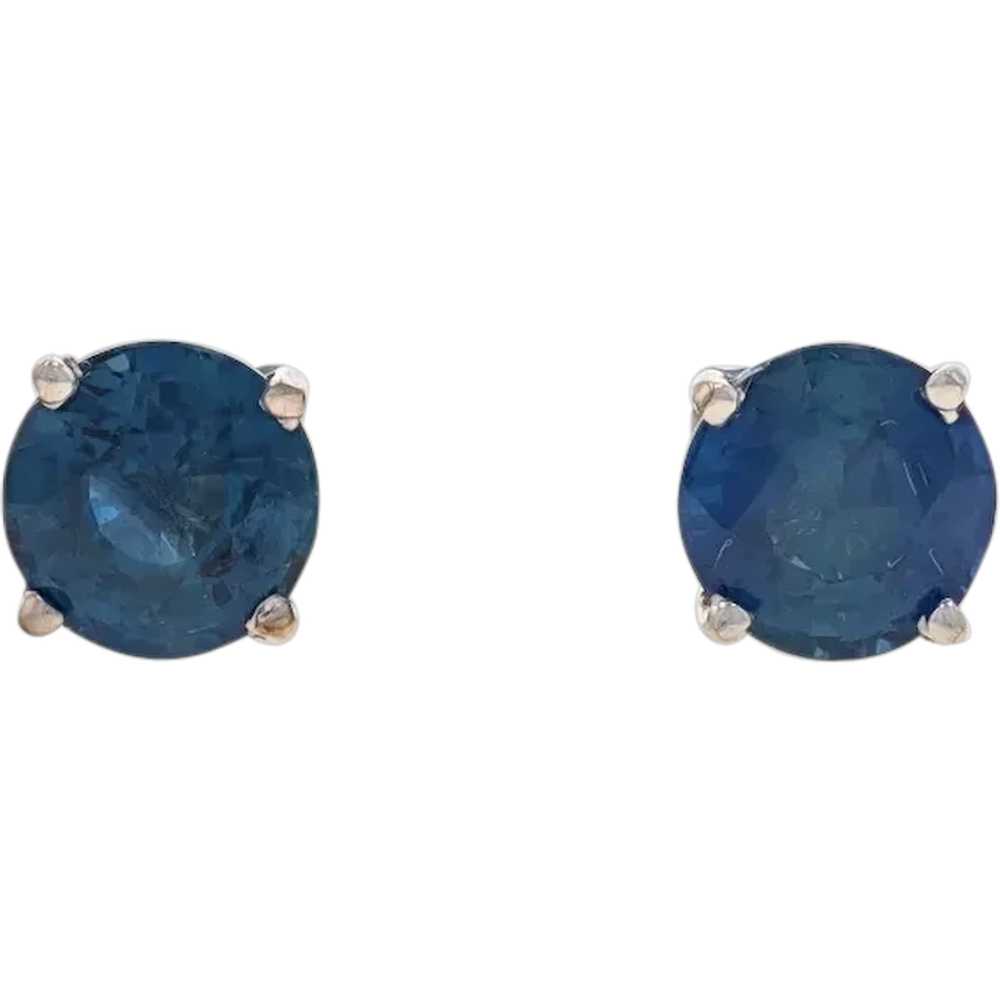 White Gold Sapphire Stud Earrings - 14k Round 3.1… - image 1