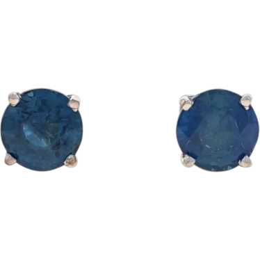 White Gold Sapphire Stud Earrings - 14k Round 3.1… - image 1
