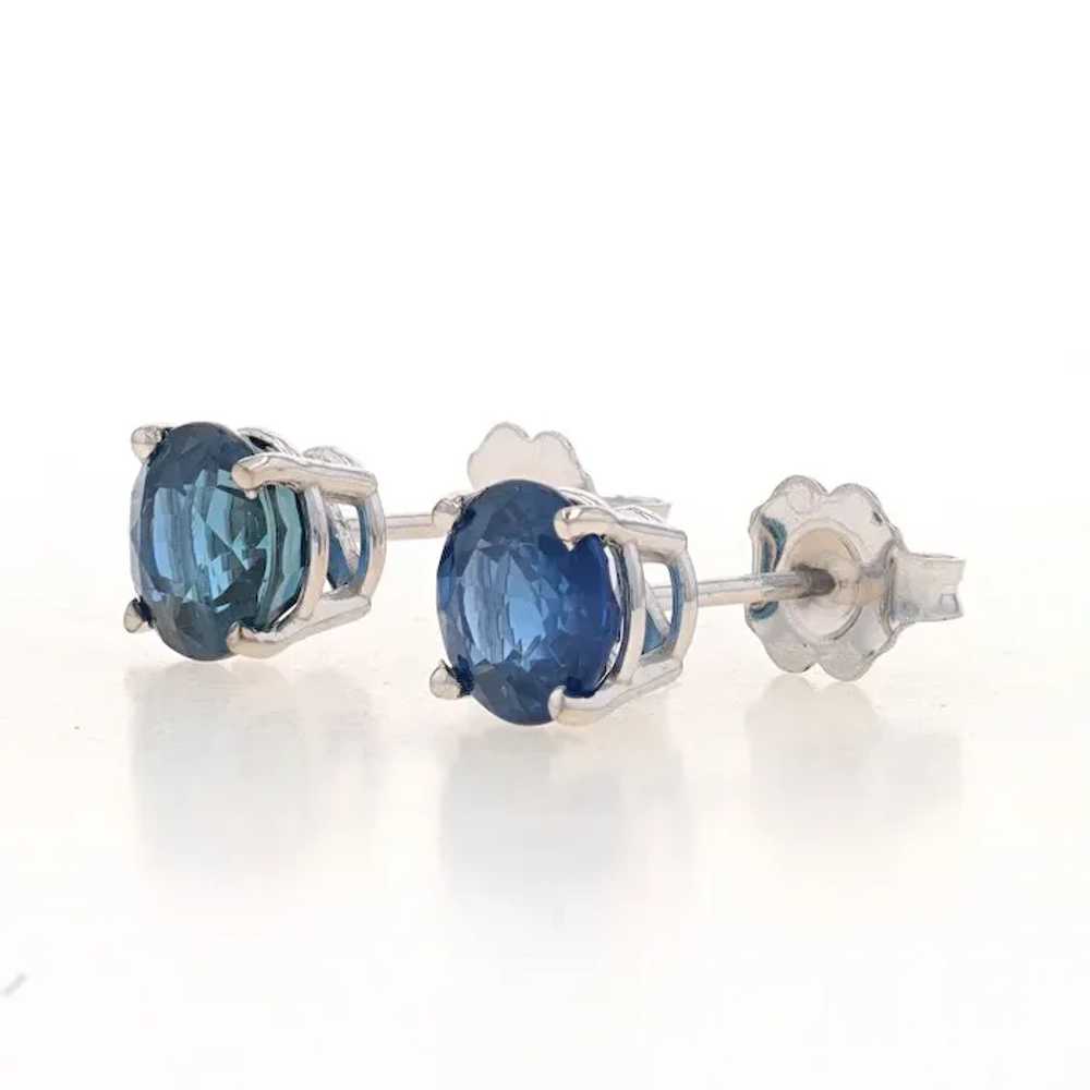 White Gold Sapphire Stud Earrings - 14k Round 3.1… - image 2