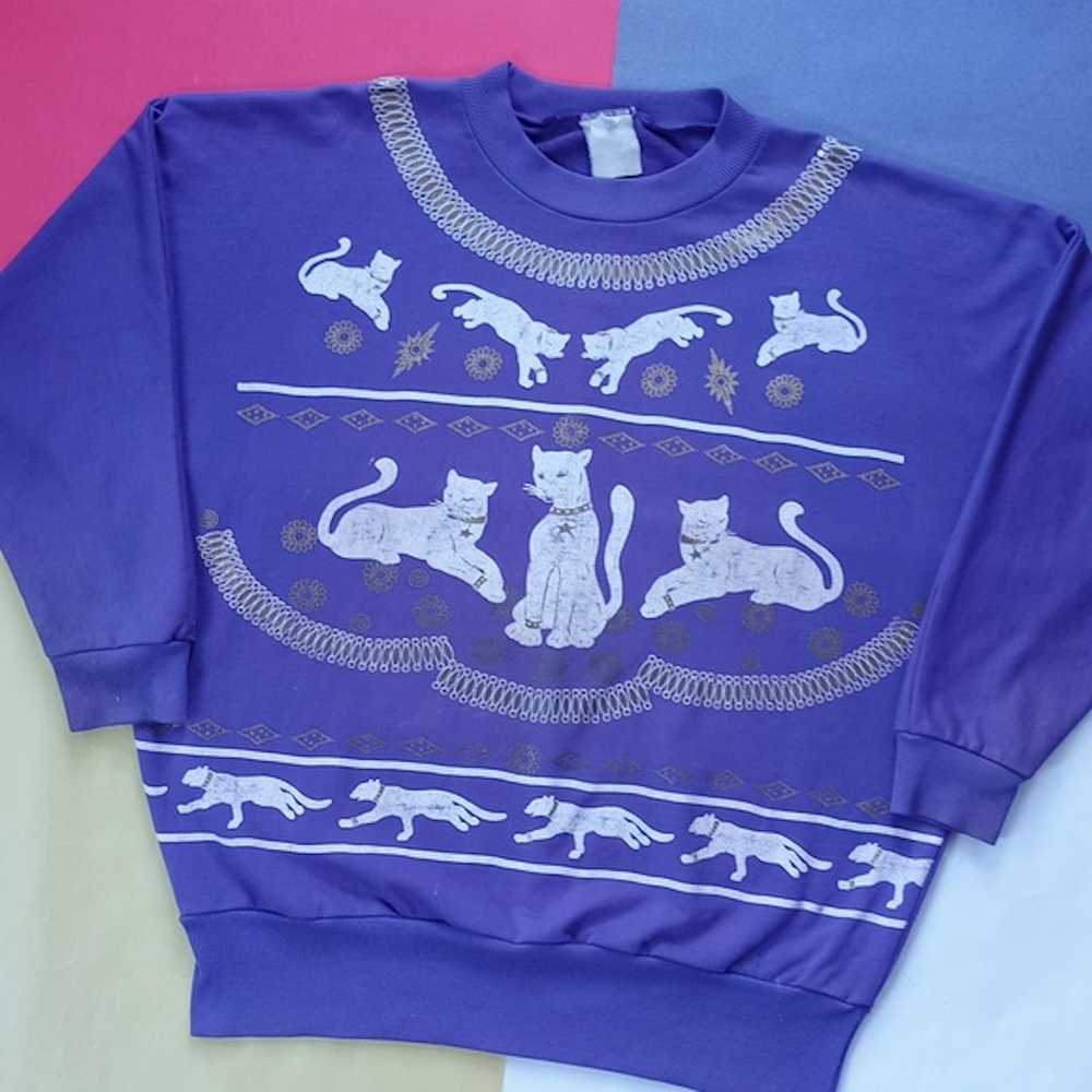 Vintage Vintage 90s Big Cats With Gold Sweater Un… - image 1