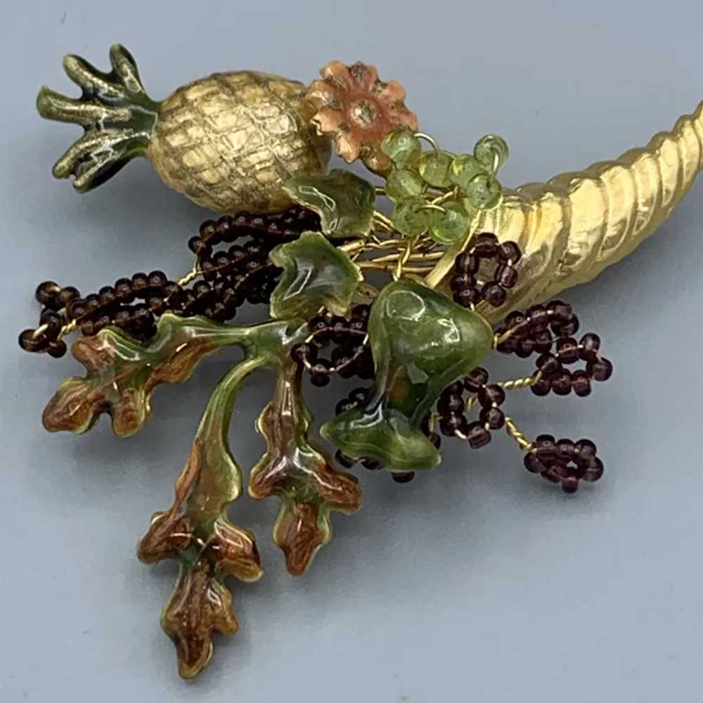 Vintage Cornucopia Thanksgiving Fall Brooch Pin E… - image 6