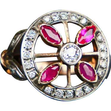 Brenda Ginsberg Antique Jewelry Imperial Russian Romanov Stick Pin GrandDuke Vladimir Gold Diamond Ruby (7313)