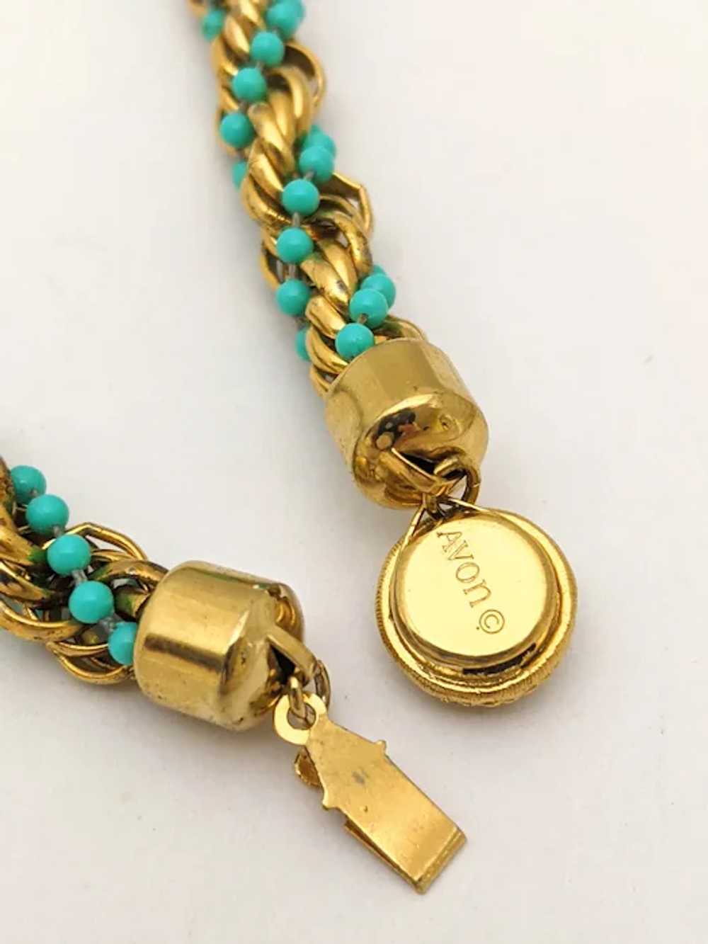 Avon Gold Tone Blue Woven Bead Necklace - image 7