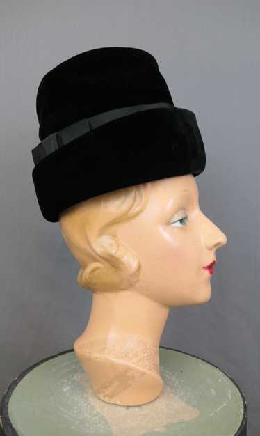 Vintage Tall Black Velvet Hat with Ribbon Band, 19