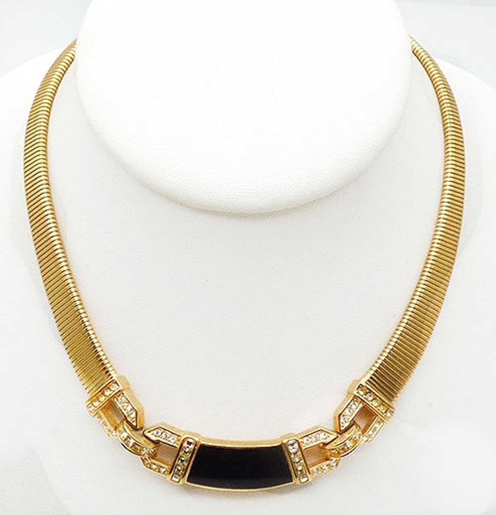 Christian Dior Black Enamel Omega Chain Necklace - image 1