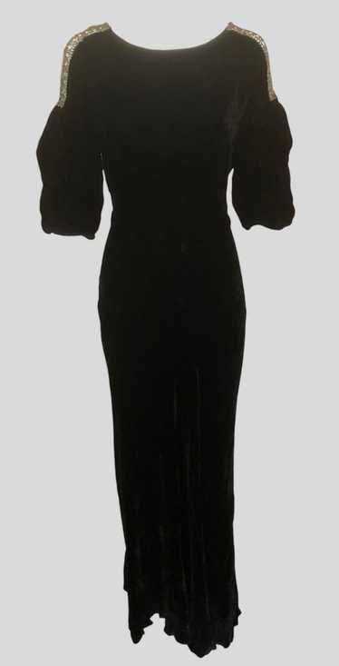 Shirley Lea 30s Black Silk Velvet Bias Cut Gown wi