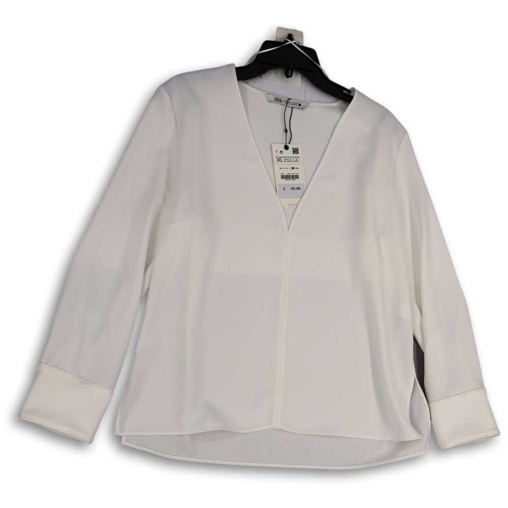 Zara NWT Womens White Long Sleeve V-Neck Side Sli… - image 1