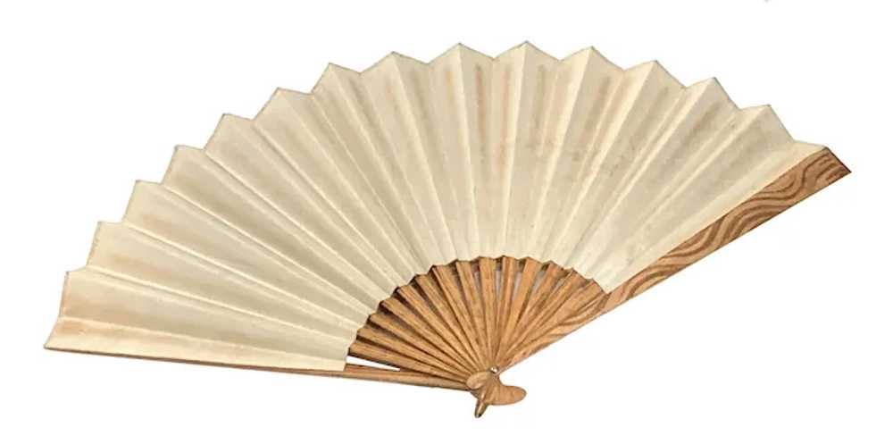 Huge Victorian Folding Hand Fan Faux Wood Grain F… - image 8