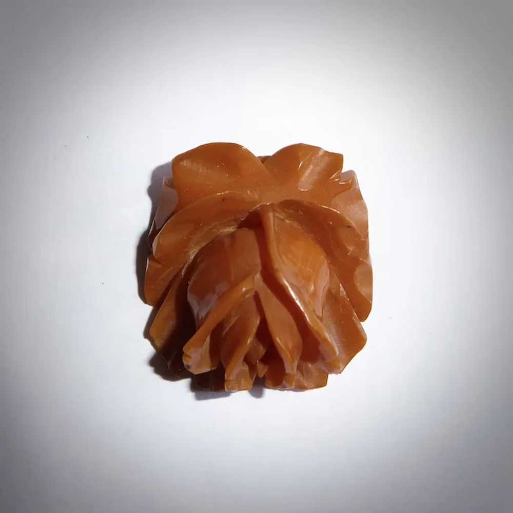 Deeply Carved Butterscotch Bakelite Rose Pendant - image 10