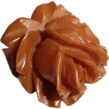 Deeply Carved Butterscotch Bakelite Rose Pendant - image 1