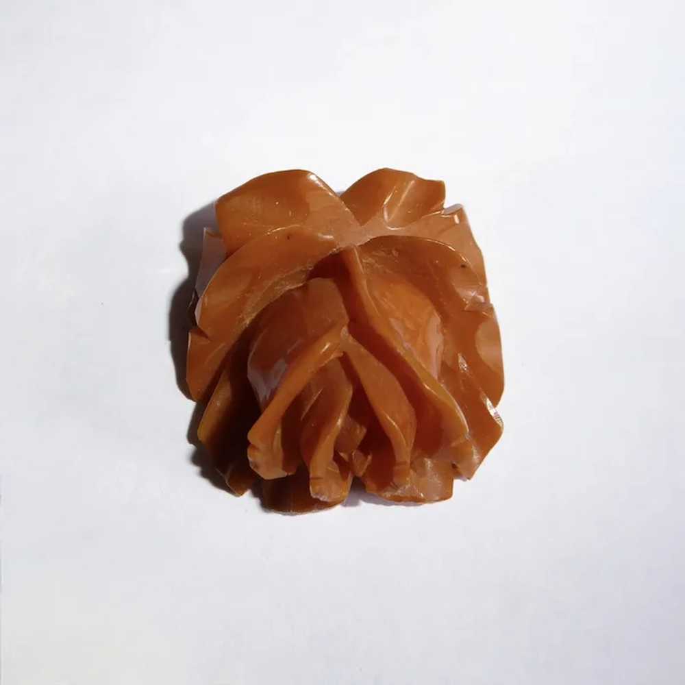 Deeply Carved Butterscotch Bakelite Rose Pendant - image 2