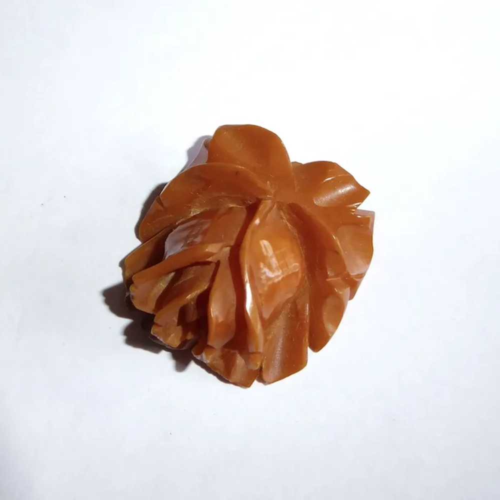 Deeply Carved Butterscotch Bakelite Rose Pendant - image 3