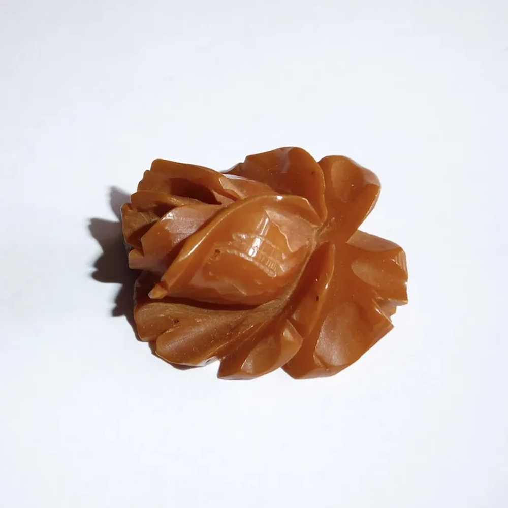 Deeply Carved Butterscotch Bakelite Rose Pendant - image 7