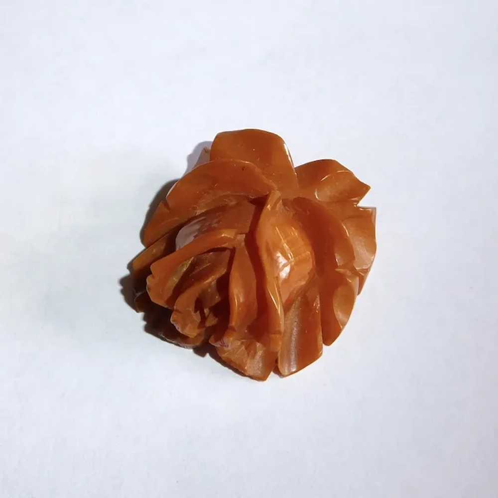 Deeply Carved Butterscotch Bakelite Rose Pendant - image 9