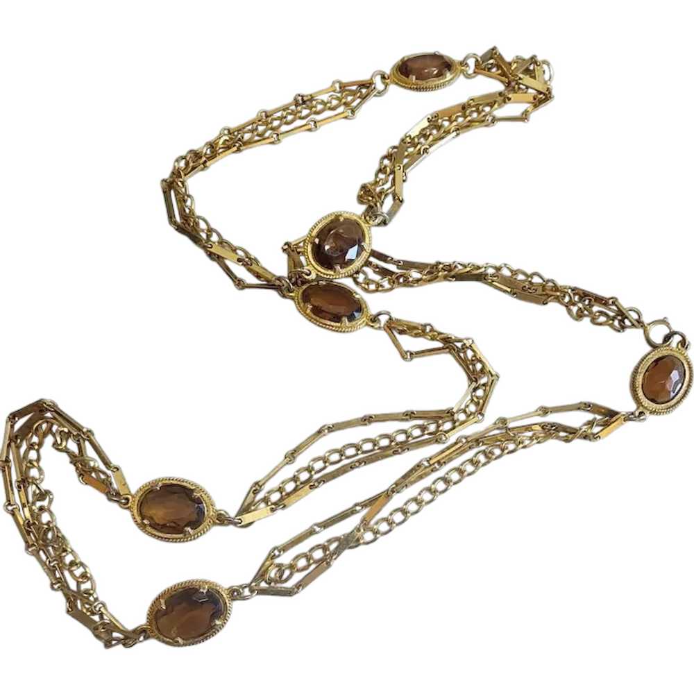 Vintage Faceted Glass & Chain Necklace (A1937) - image 1