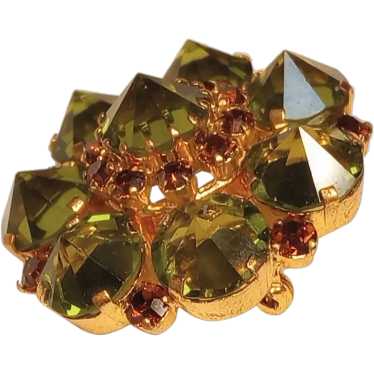 Inverted Austrian crystal brooch olivine green st… - image 1