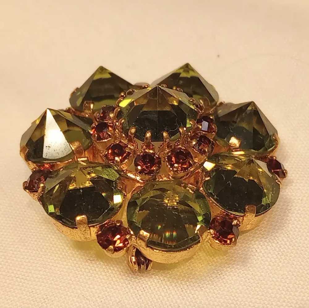 Inverted Austrian crystal brooch olivine green st… - image 3