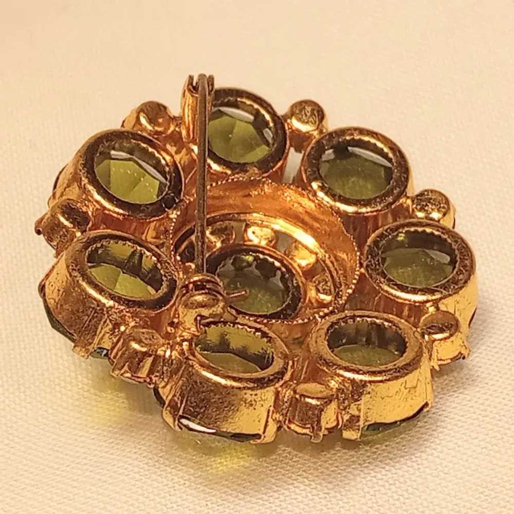 Inverted Austrian crystal brooch olivine green st… - image 4