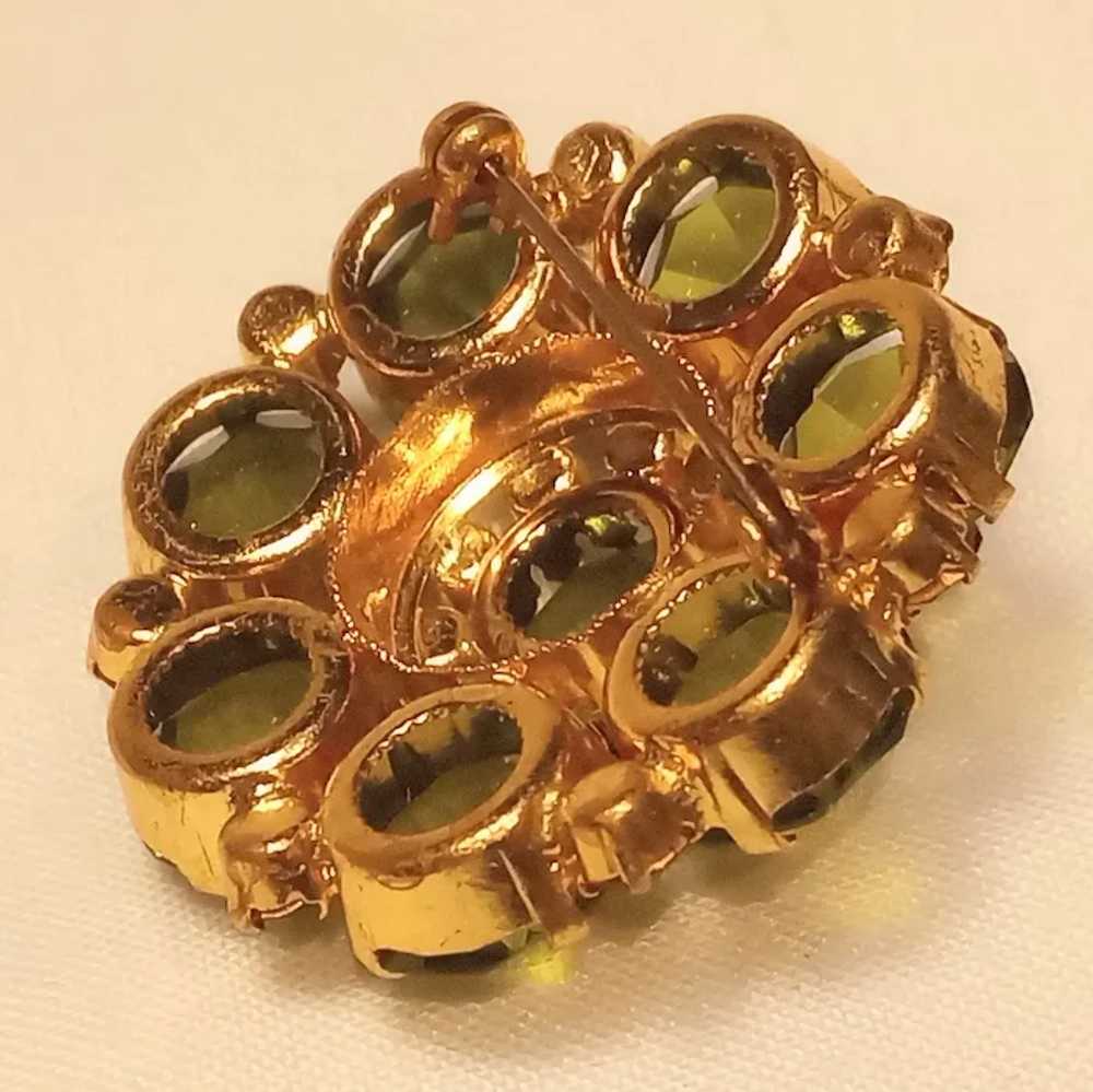 Inverted Austrian crystal brooch olivine green st… - image 5