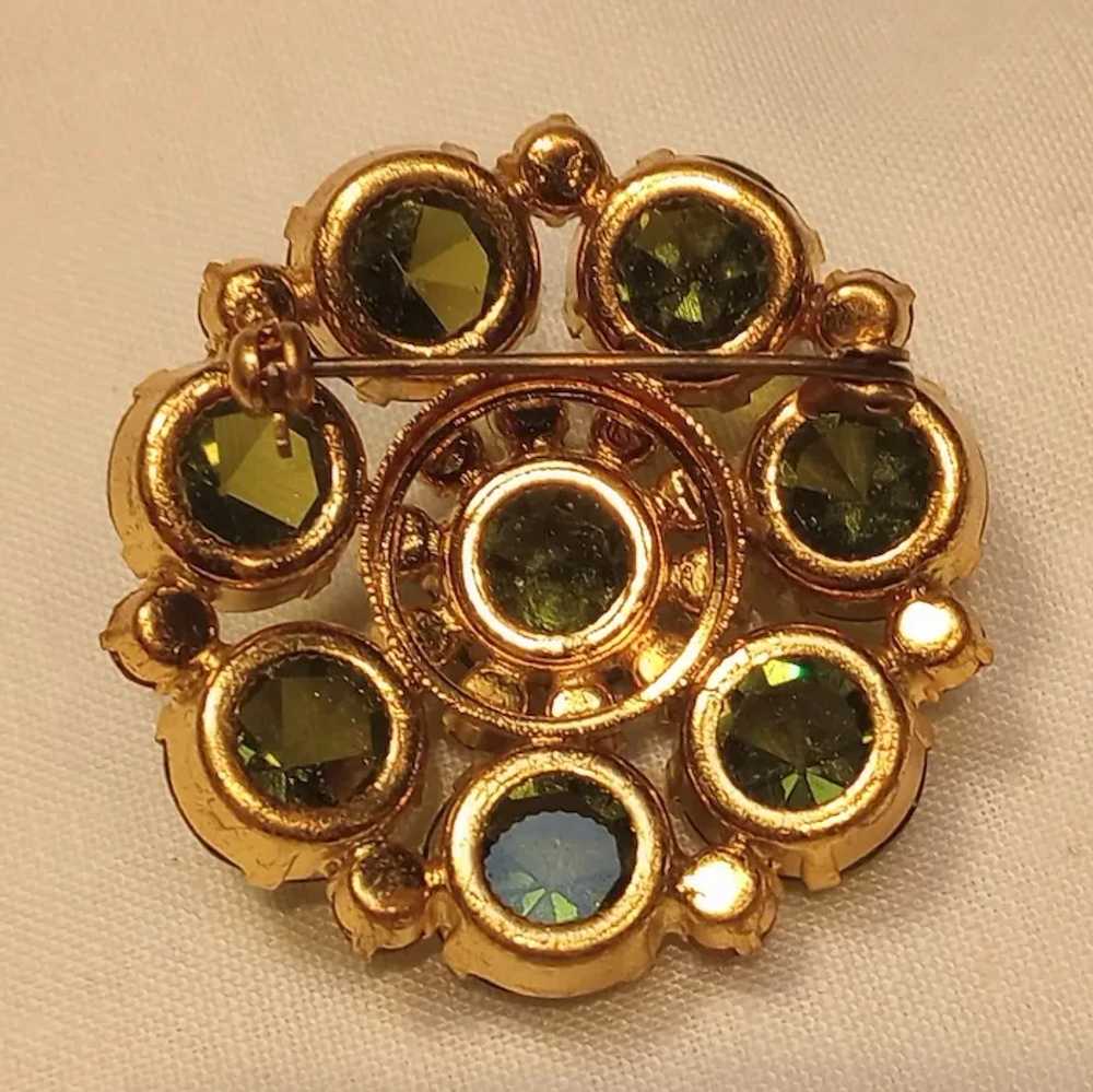 Inverted Austrian crystal brooch olivine green st… - image 6