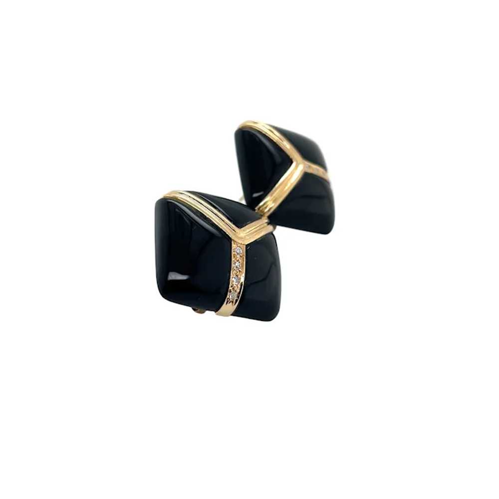 14K Yellow Gold Onyx and Diamond Earrings - image 4