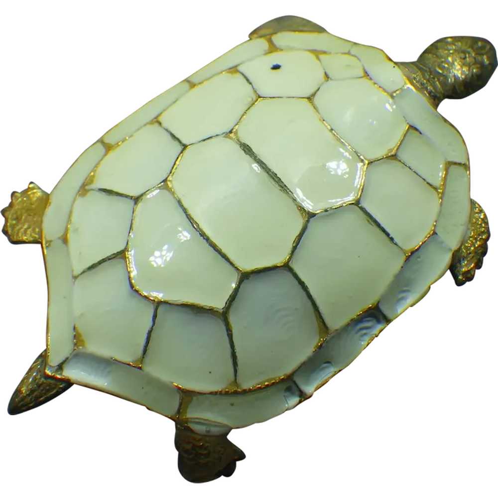 Vintage Figural Turtle Brooch, Enamel Shell, Unsi… - image 1